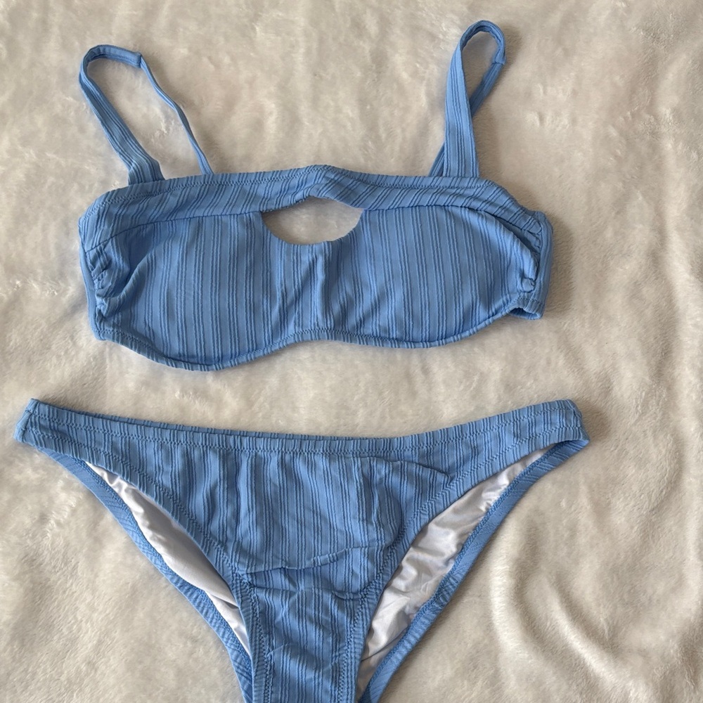Shade & Shore Light Blue Ribbed Bikini Bottom